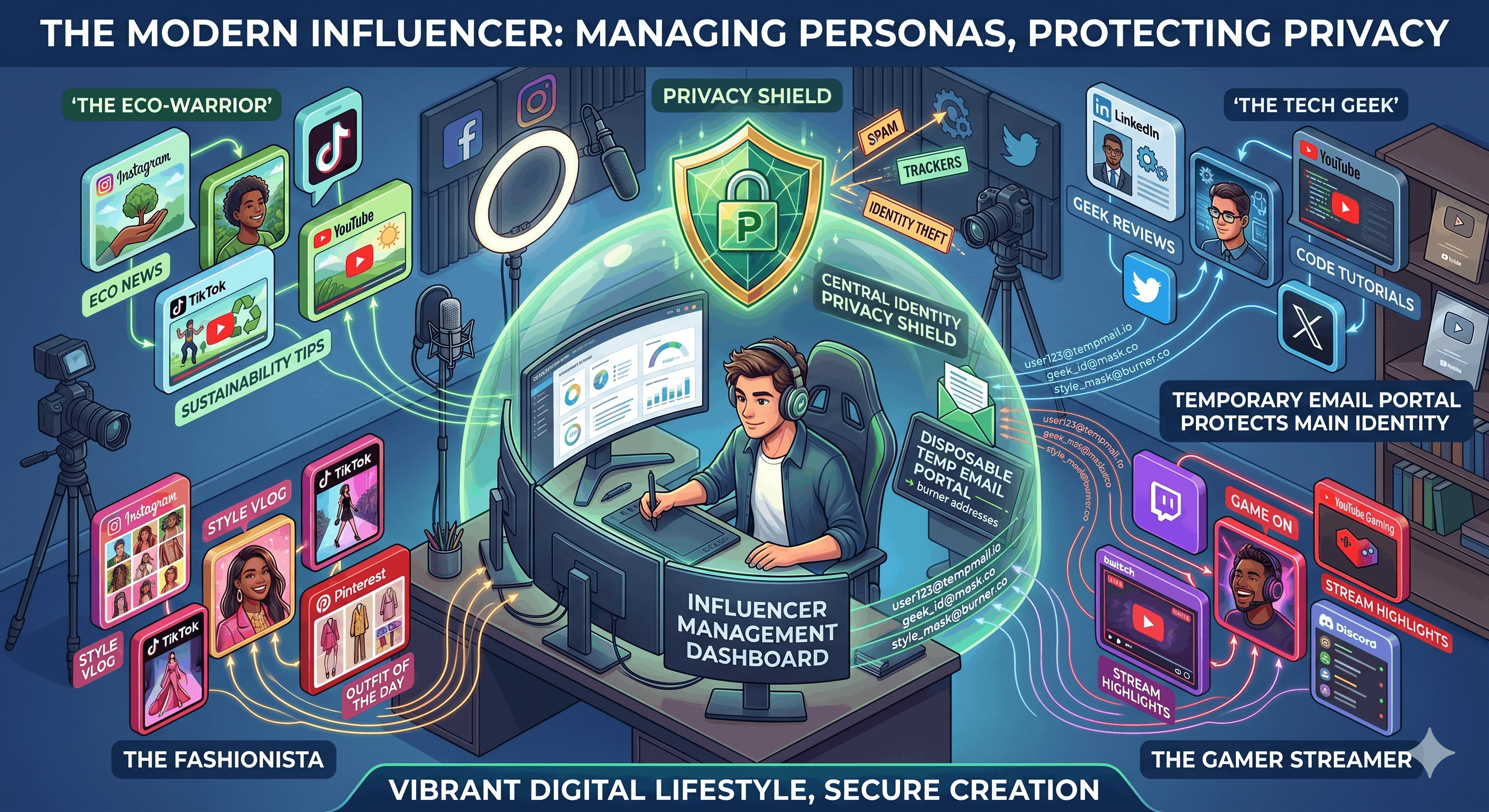 Privacidad de los influencers: gestión de múltiples identidades en redes sociales con correo temporal